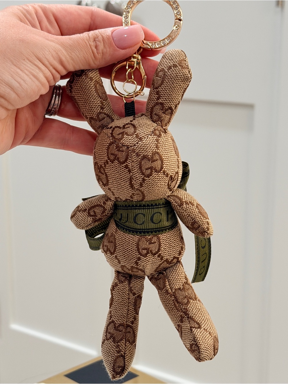 Keychain Bunny Plush Bag Charm Brown Logo Monogram Rabbit - NEW Purse Accessory